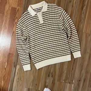 Zara Striped Brown and Cream Men's Sweater Brand New W/ Out Tags